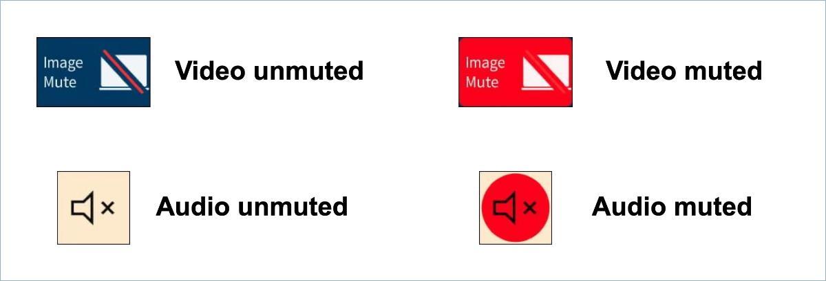 video and audio mute buttons unmuted and muted