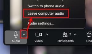 Zoom audio option menu showing how to leave computer audio