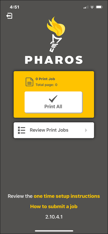 A picture of the Pharos app start screen