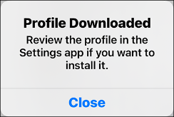 A picture of the Pharos app confirming successful download of the configuration profile