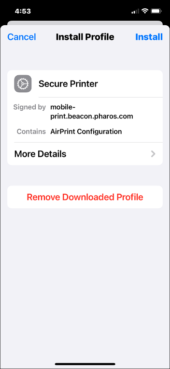 A picture of the iOS Settings app showing the Install option