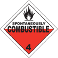 Diamond shaped emblem indicating Pyrophoric, self-heating and/or self-reactive materials. The diamond has the words 
