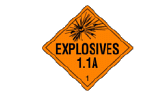 NFPA rating system: DOT Class 1, Explosives, an orange diamond with the word Explosives 1.1a inside it and a depiction of an explosion