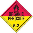 Diamond shaped emblem to indicate organic peroxide liquids; the diamond has the words 