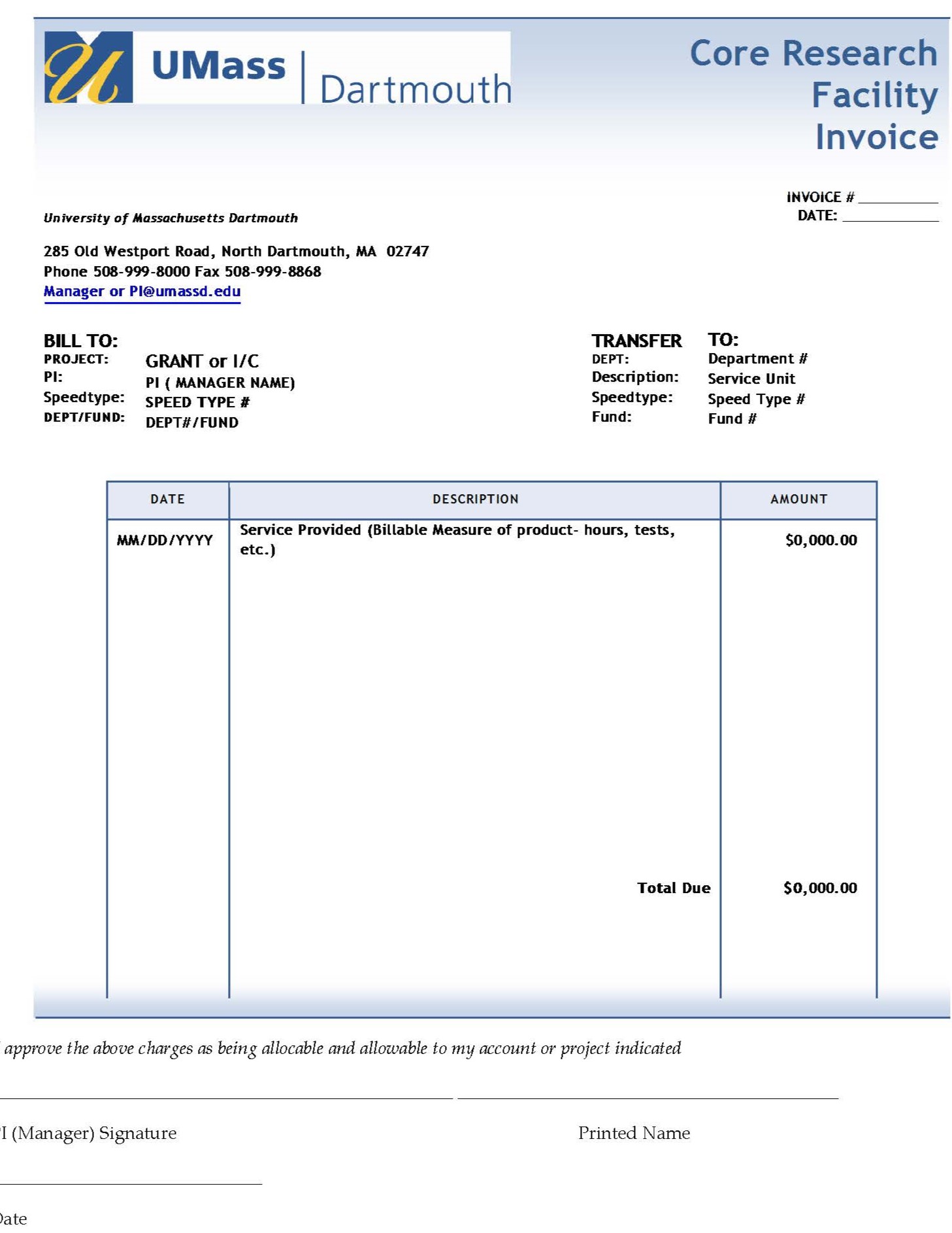 Example of invoice with signature and date fields